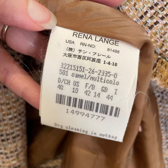 Rena Lange Tweed Skirt Suit Fringe Sequin Wool Cotton Beige Black White 10 - Picture 4 of 10